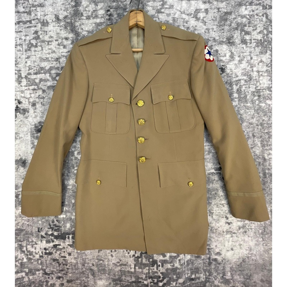 Vtg Carey Military Officer Jacket Mens 36R Buff‎ Cream Darcon Blend Dress Corps